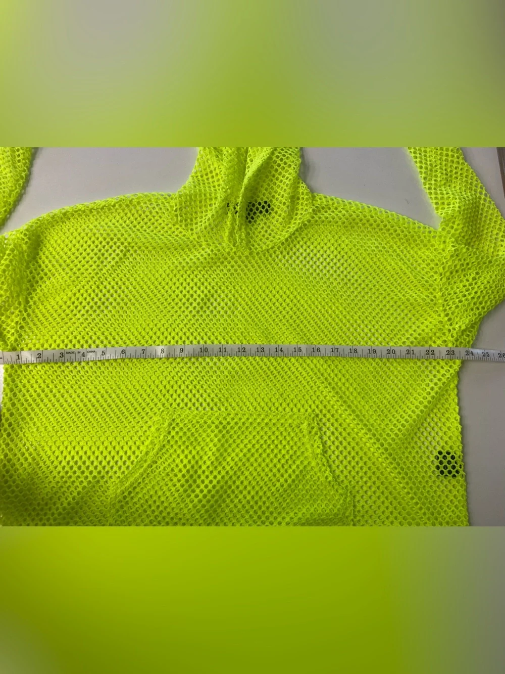 Neon Green Fishnet Hoodie Swimsuit Cover Drawstring, like new, juniors size L